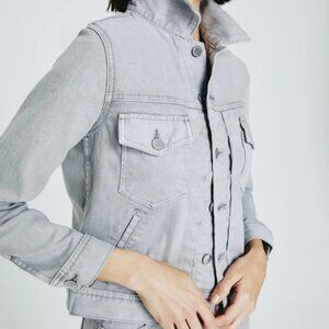 NWT AG Adriano Goldschmied Evonne Trucker Light Gray Denim Jean Jacket, Small